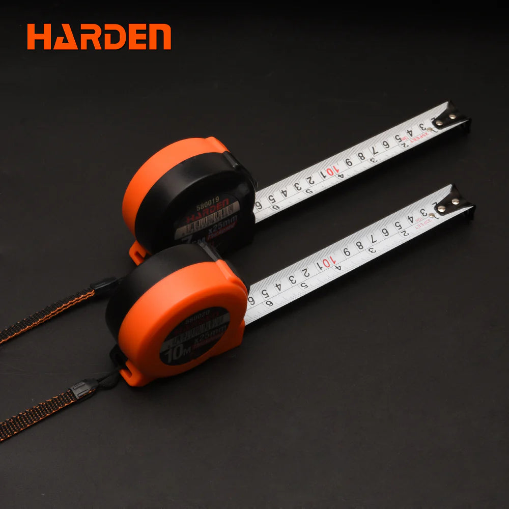 HARDEN 580020 industrial 10-meter measuring tape with 25mm wide manganese steel blade and impact resistant case